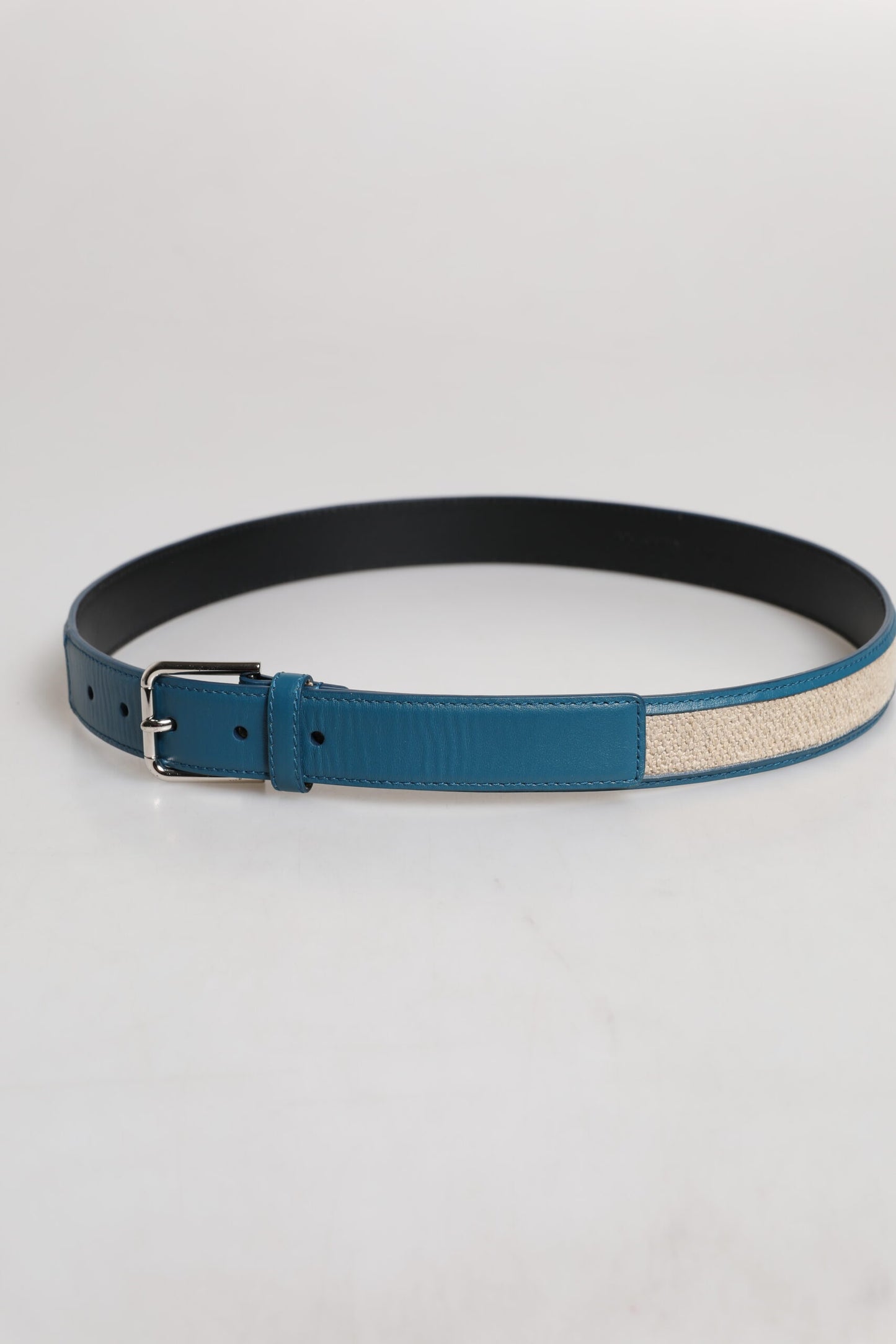 Dolce & Gabbana Blue & Beige Leather Weaved Metal Buckle Belt