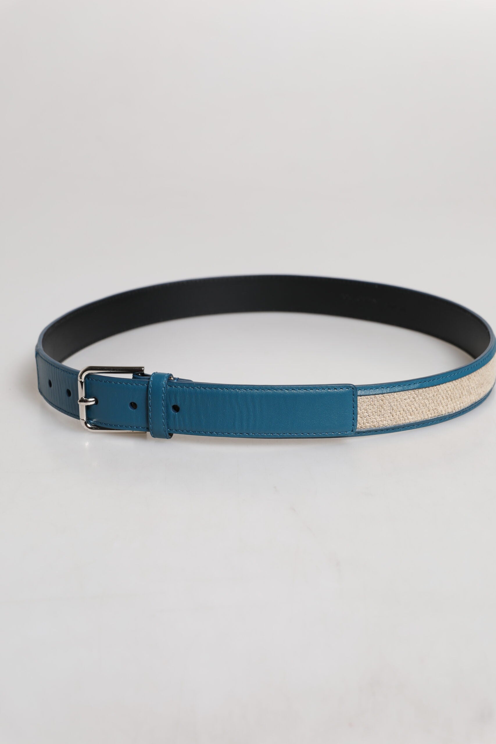 Dolce & Gabbana Blue & Beige Leather Weaved Metal Buckle Belt