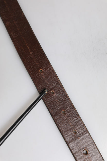 Dolce & Gabbana Brown Solid Leather Classic Waist Buckle Belt