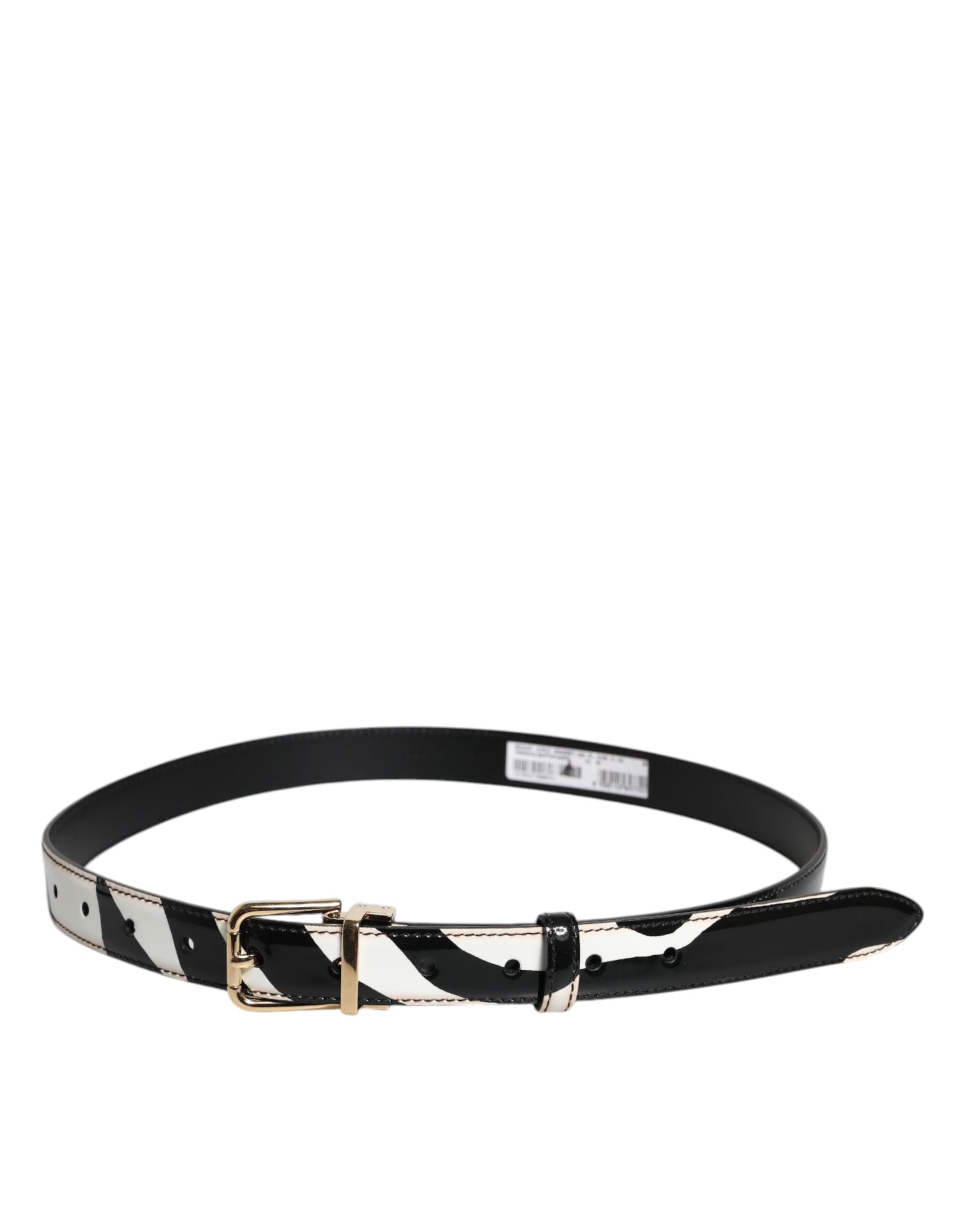 Dolce & Gabbana Black & White Zebra Gold Metal Logo Buckle Belt