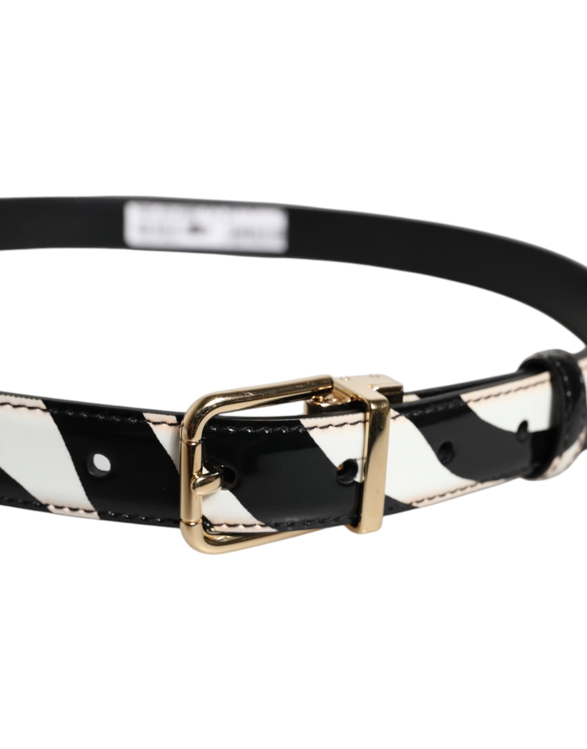 Dolce & Gabbana Black & White Zebra Gold Metal Logo Buckle Belt