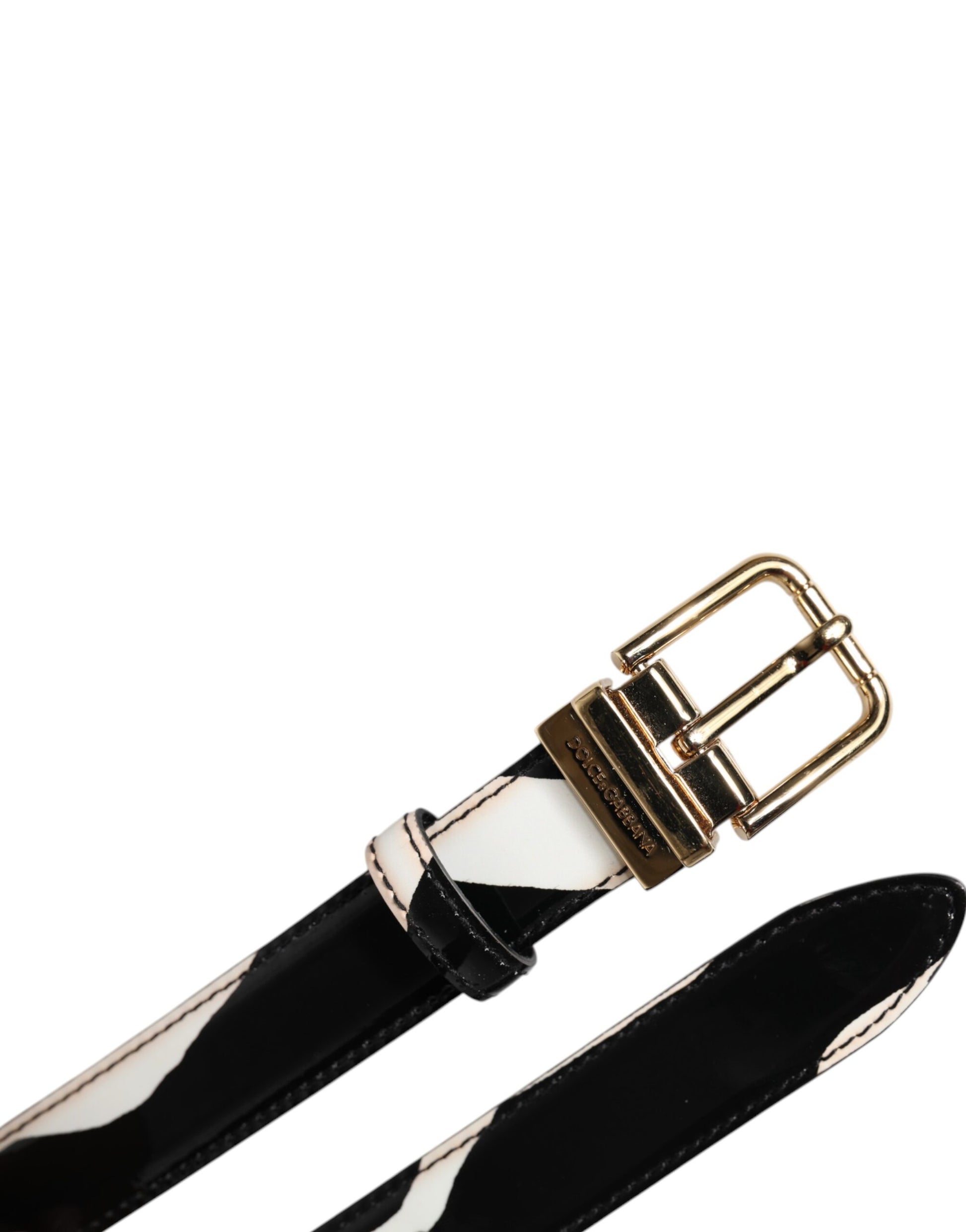 Dolce & Gabbana Black & White Zebra Gold Metal Logo Buckle Belt