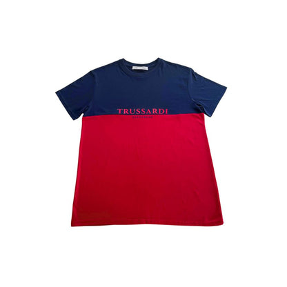 Trussardi Beachwear Red Two-Tone Polyester T-Shirt
