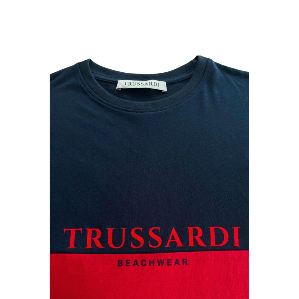 Trussardi Beachwear Red Two-Tone Polyester T-Shirt