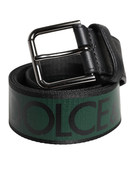 Dolce & Gabbana Green & Black Classic Metal Logo Buckle Belt for Men