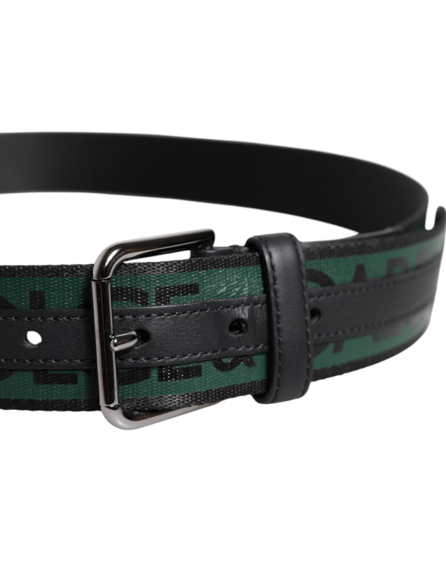 Dolce & Gabbana Green & Black Classic Metal Logo Buckle Belt for Men
