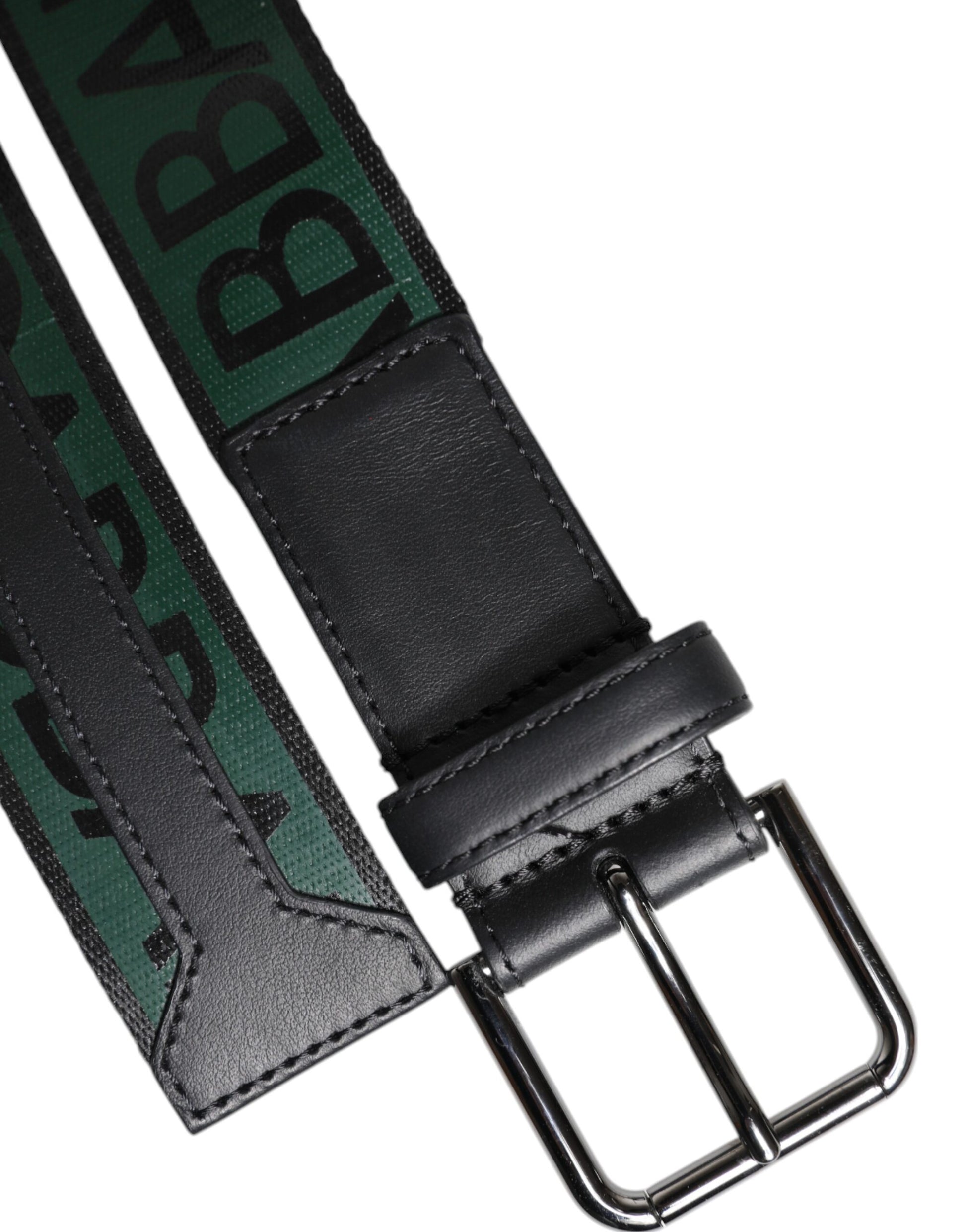 Dolce & Gabbana Green & Black Classic Metal Logo Buckle Belt for Men