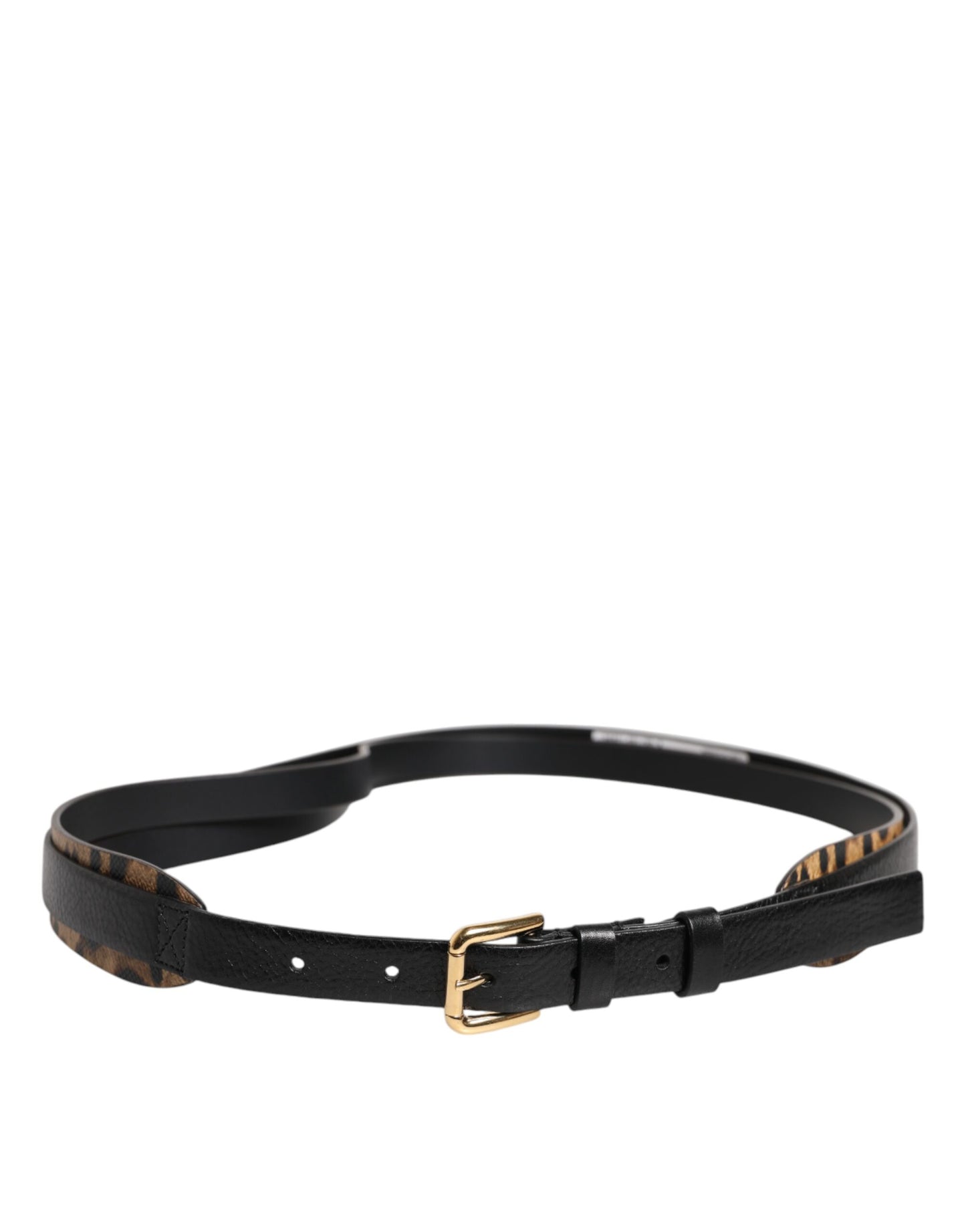Dolce & Gabbana Black & Leopard Classic Gold Metal Buckle Belt