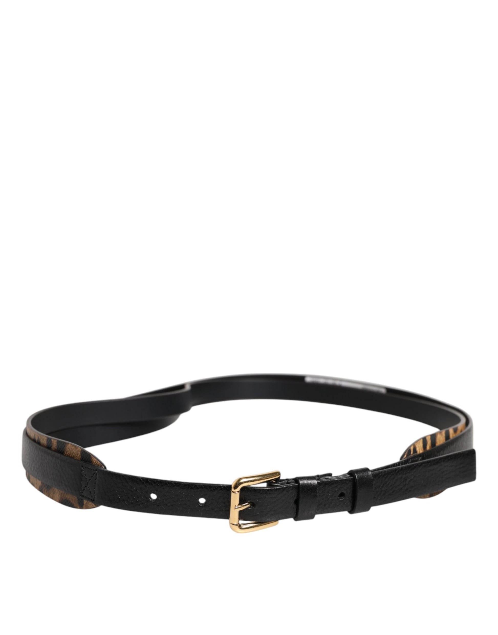 Dolce & Gabbana Black & Leopard Classic Gold Metal Buckle Belt