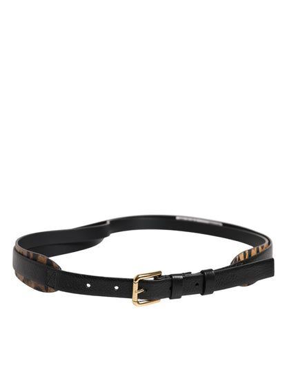 Dolce & Gabbana Black & Leopard Classic Gold Metal Buckle Belt