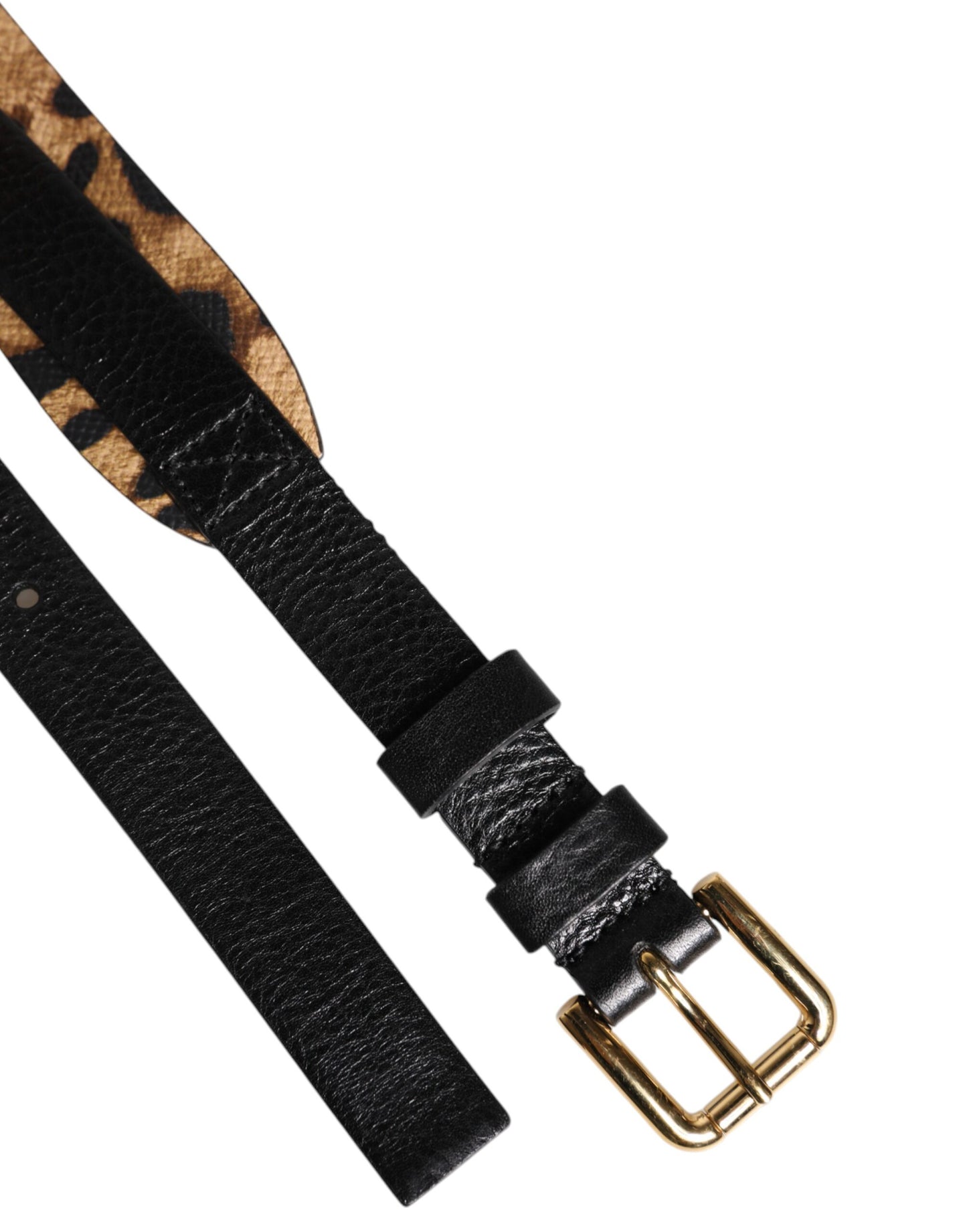 Dolce & Gabbana Black & Leopard Classic Gold Metal Buckle Belt