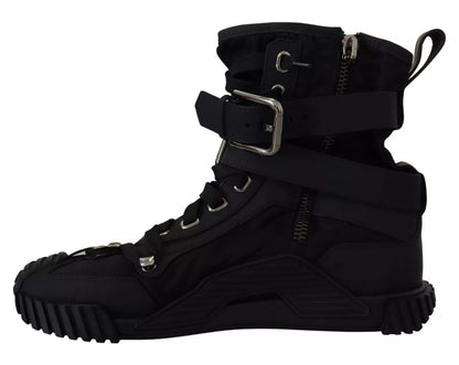 Dolce & Gabbana Black High Top Buckle Sorrento Sneakers