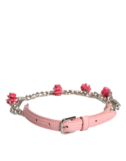 Dolce & Gabbana Pink Embellished Roses Textured Leather Belt