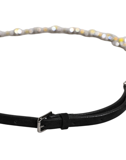 Dolce & Gabbana Black Leather Daisy Crystal Embellished Waist Belt