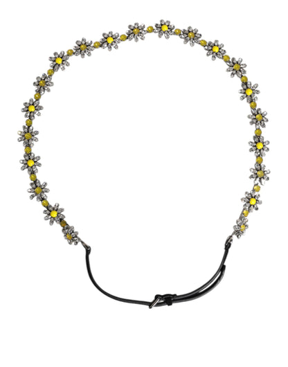 Dolce & Gabbana Black Leather Daisy Crystal Embellished Waist Belt