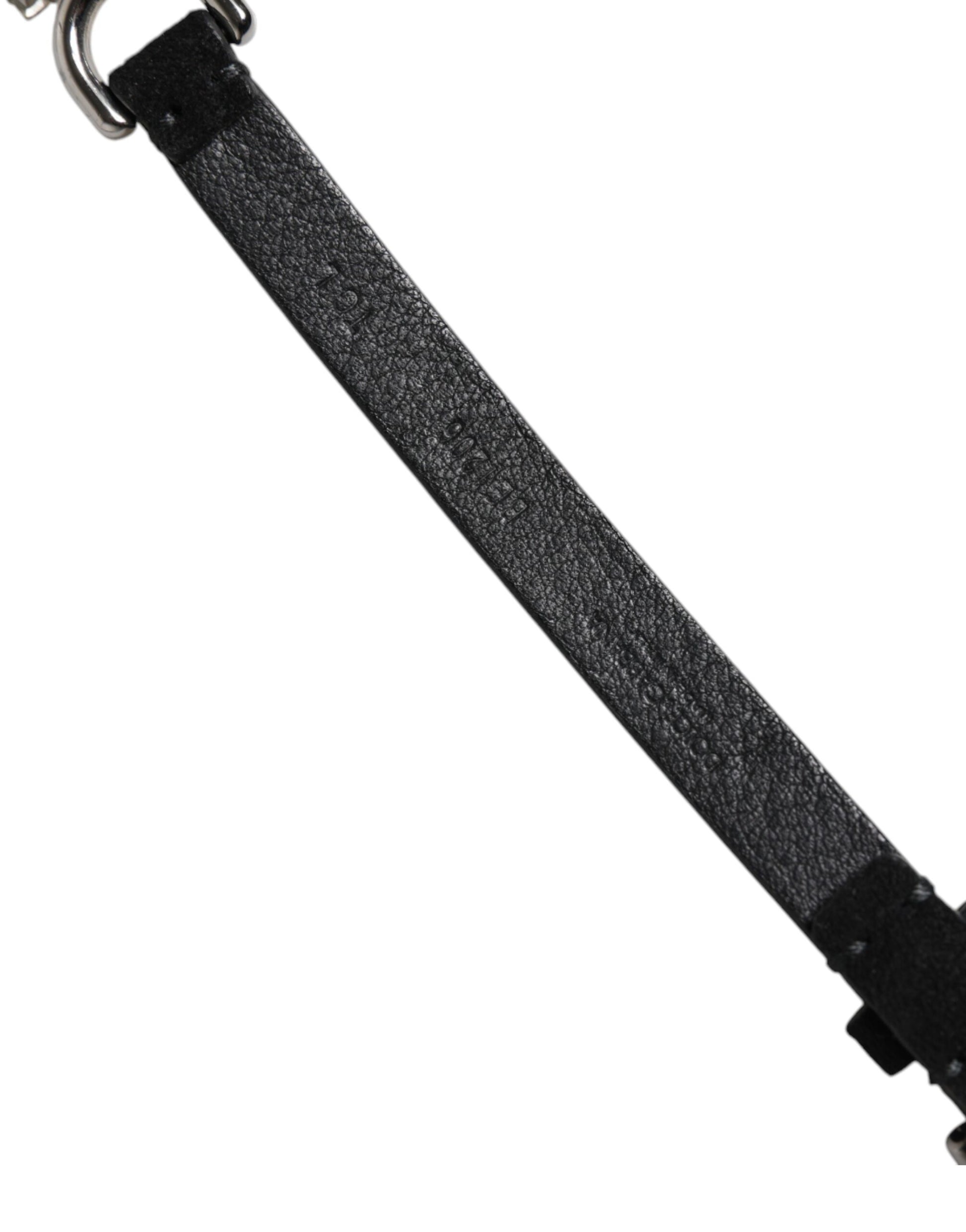 Dolce & Gabbana Black Leather Daisy Crystal Embellished Waist Belt