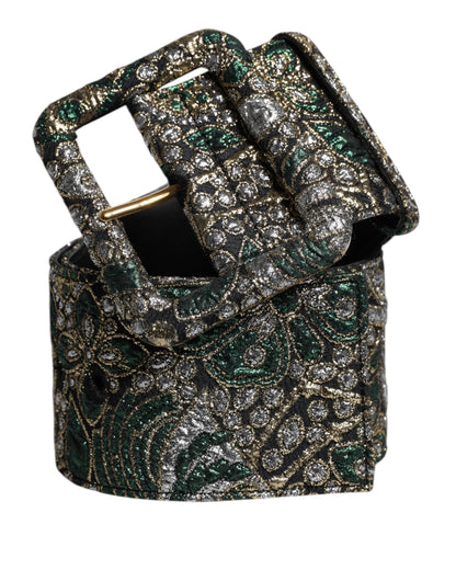 Dolce & Gabbana Multicolor Floral Jacquard Lurex Wide Waist Buckle Belt