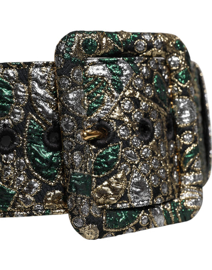 Dolce & Gabbana Multicolor Floral Jacquard Lurex Wide Waist Buckle Belt