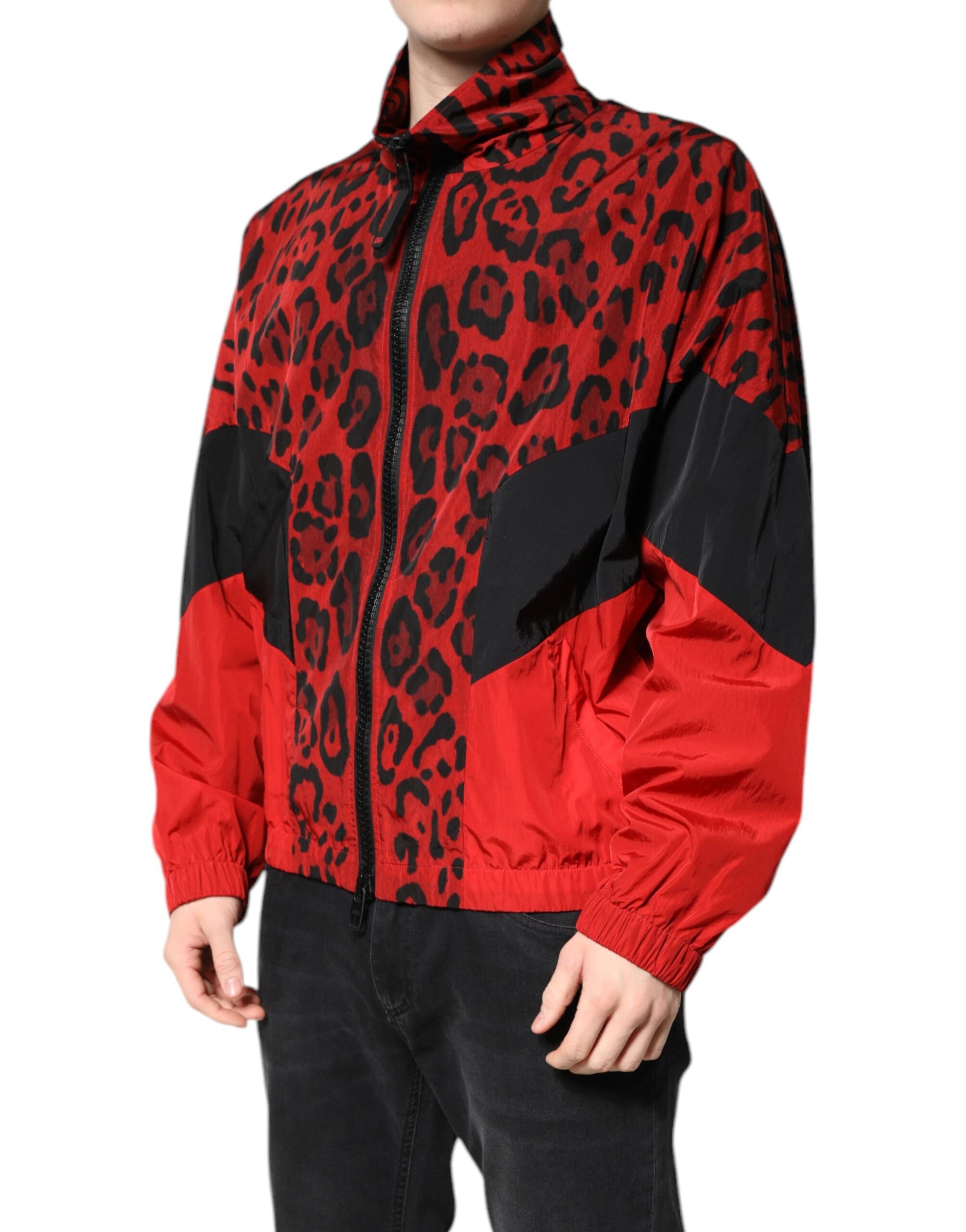 Dolce & Gabbana Red & Black Leopard Bomber Jacket