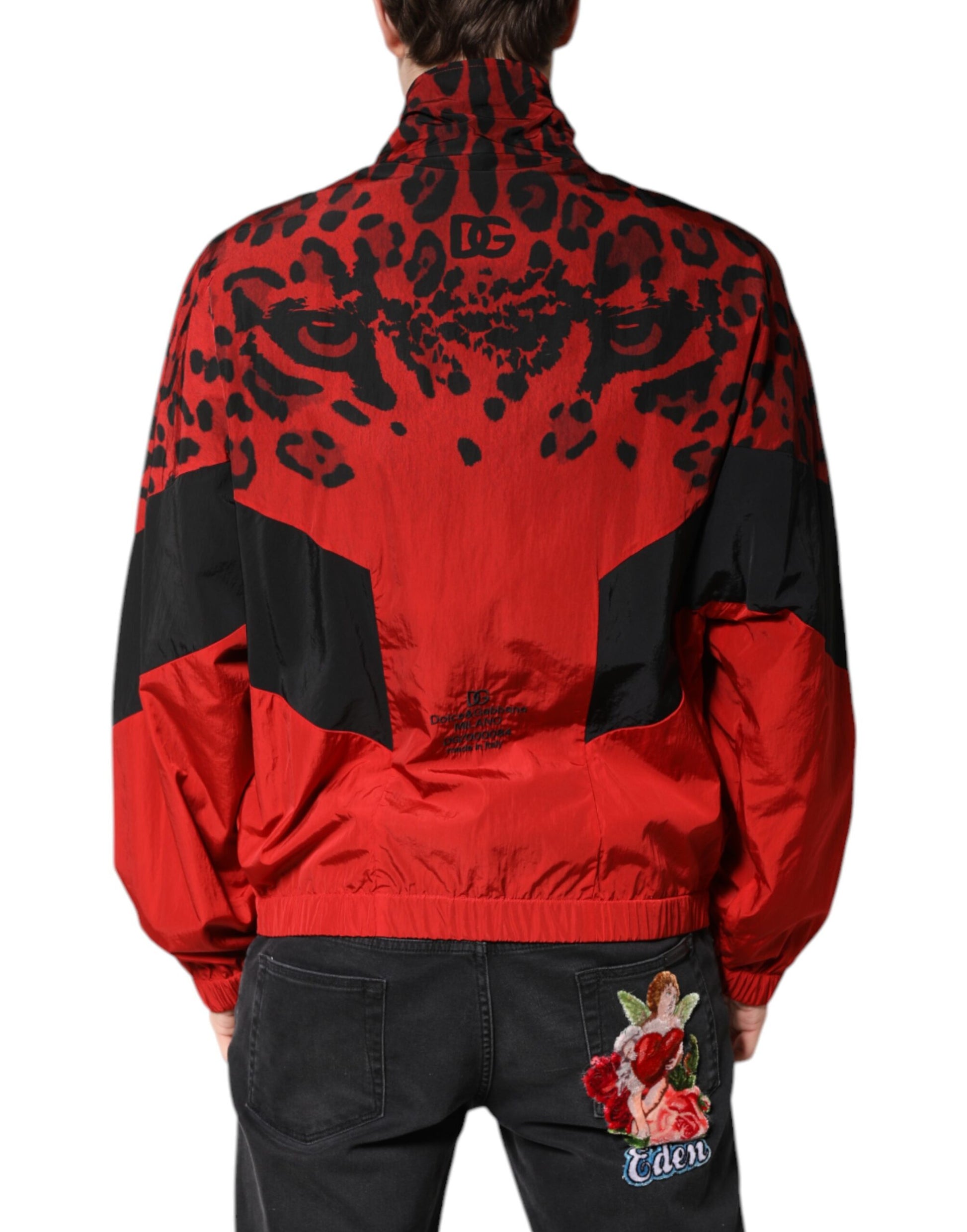 Dolce & Gabbana Red & Black Leopard Bomber Jacket