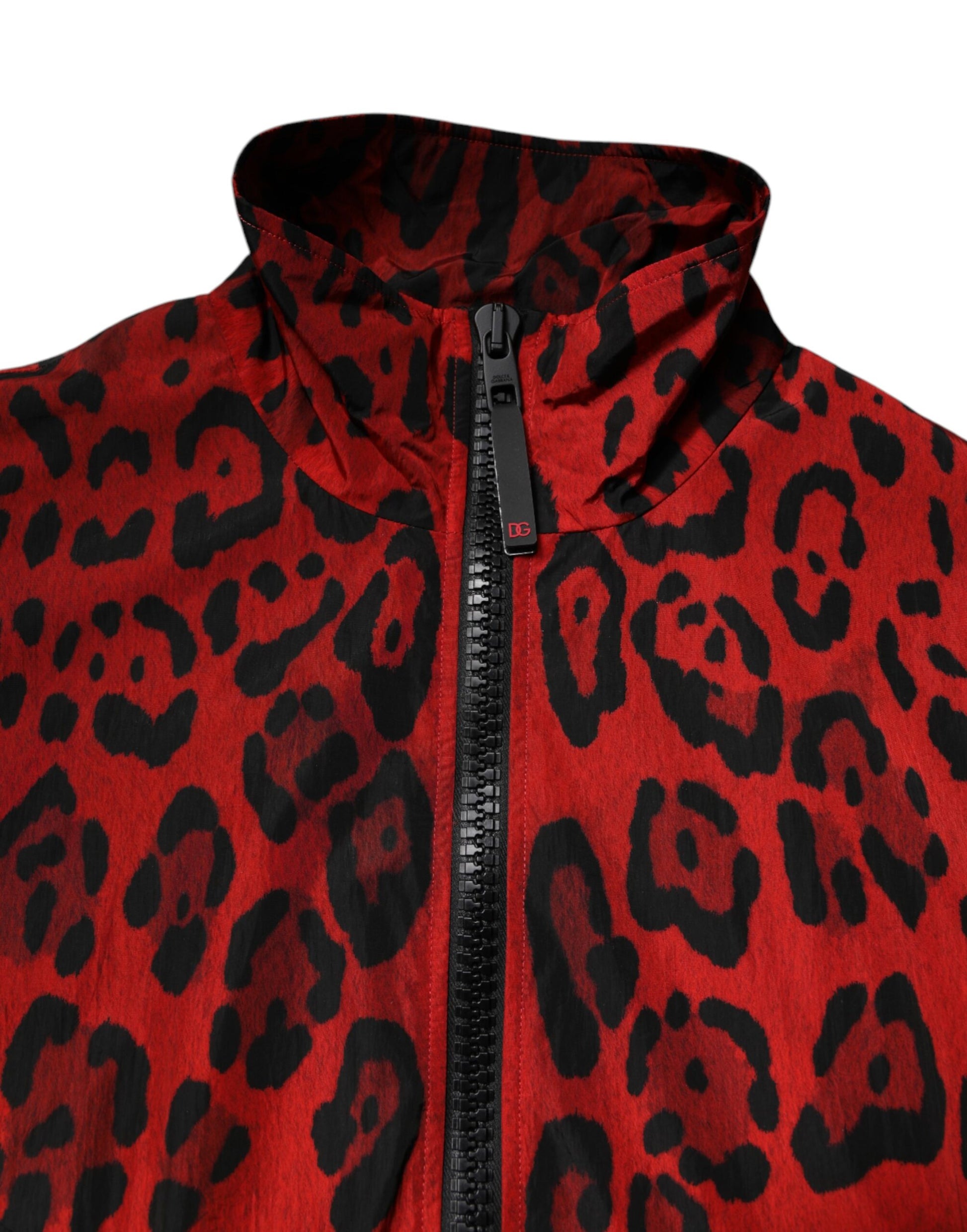 Dolce & Gabbana Red & Black Leopard Bomber Jacket