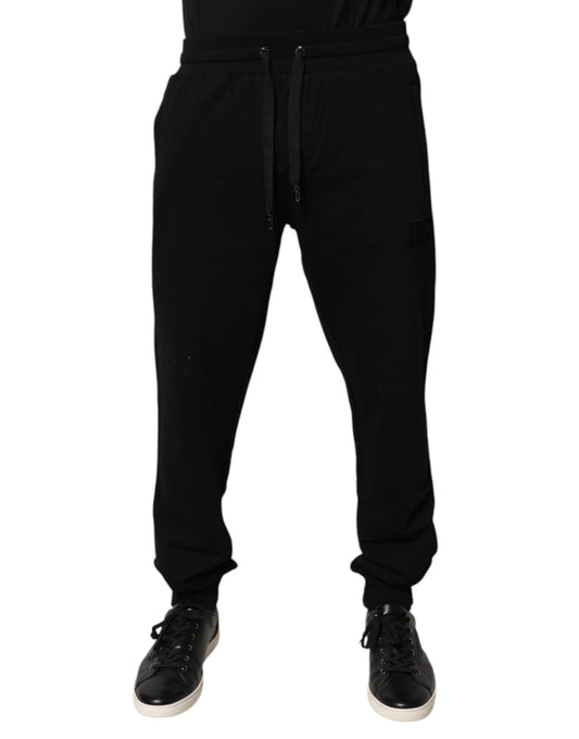 Dolce & Gabbana Black Cotton Mid Waist Jogger Sweatpants
