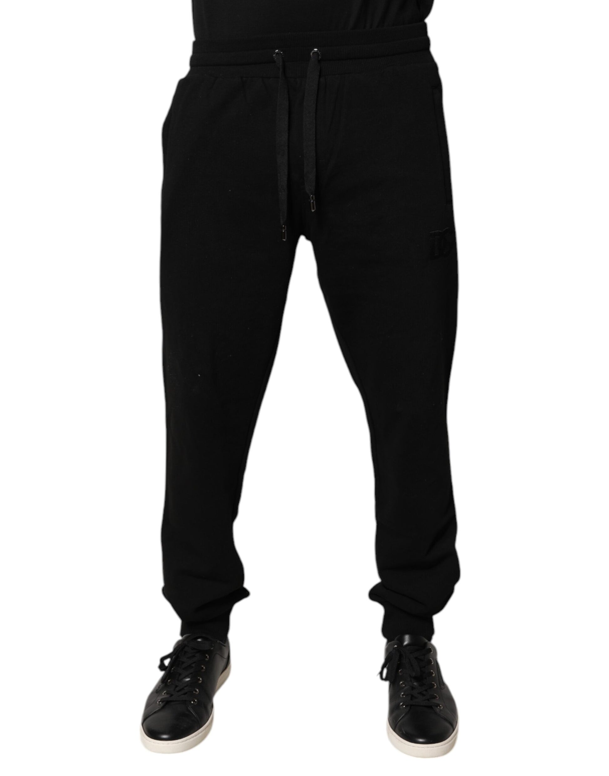 Dolce & Gabbana Black Cotton Mid Waist Jogger Sweatpants