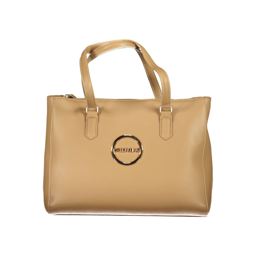 Mario Valentino Beige Smooth Leather Handbag with Iconic Logo
