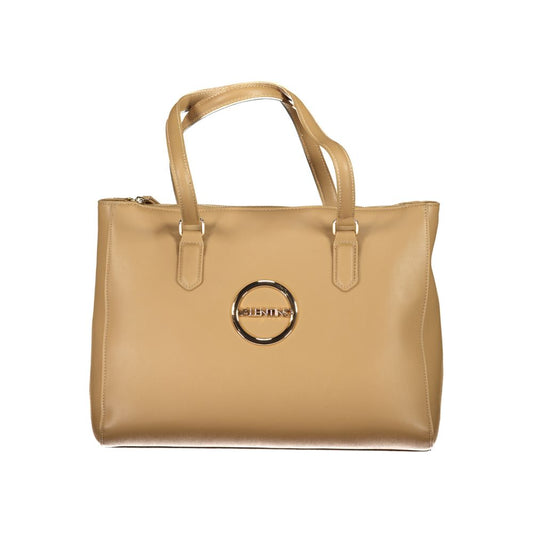 Mario Valentino Beige Smooth Leather Handbag with Iconic Logo