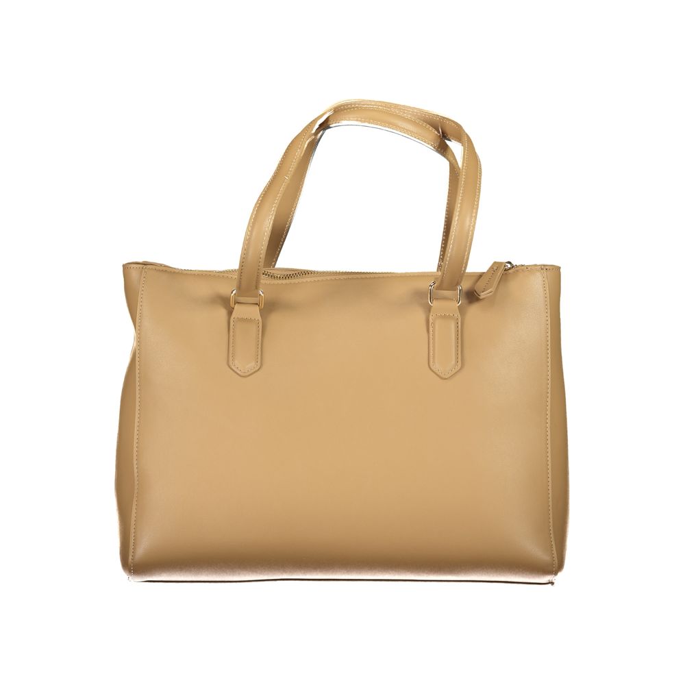 Mario Valentino Beige Smooth Leather Handbag with Iconic Logo