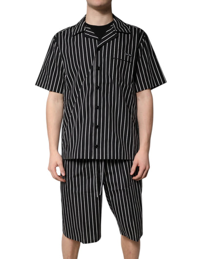 Dolce & Gabbana Black White Stripes Cotton Men Pajama Set