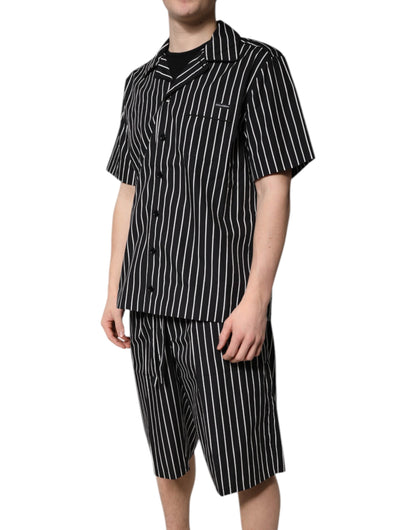 Dolce & Gabbana Black White Stripes Cotton Men Pajama Set
