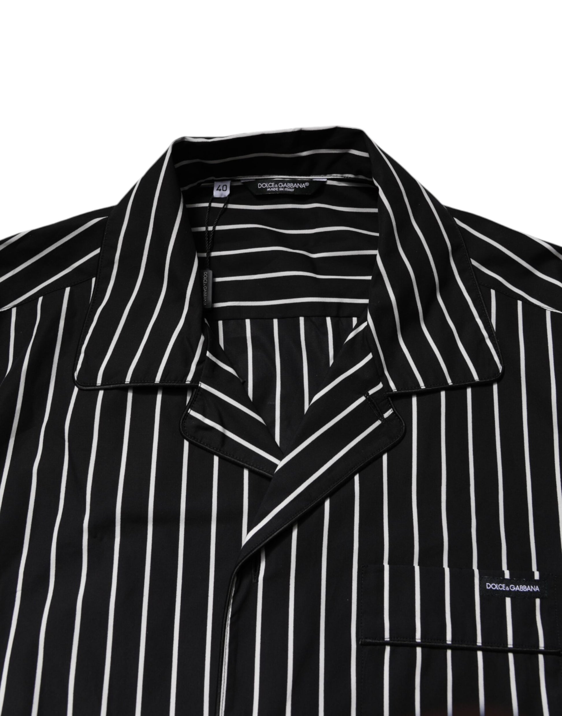 Dolce & Gabbana Black White Stripes Cotton Men Pajama Set