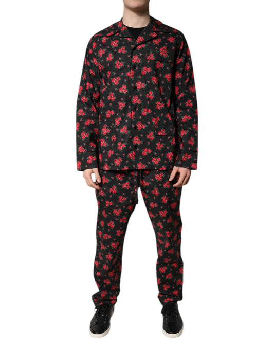 Dolce & Gabbana Black Floral Print Cotton Pajama Set for Men