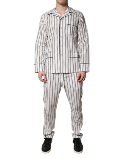 Dolce & Gabbana White Black Stripes Cotton Men Pajama Set