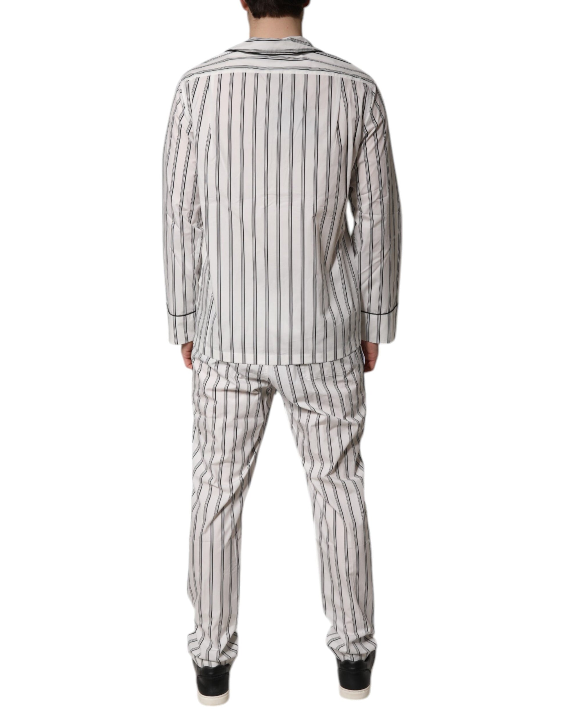 Dolce & Gabbana White Black Stripes Cotton Men Pajama Set