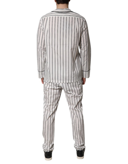 Dolce & Gabbana White Black Stripes Cotton Men Pajama Set