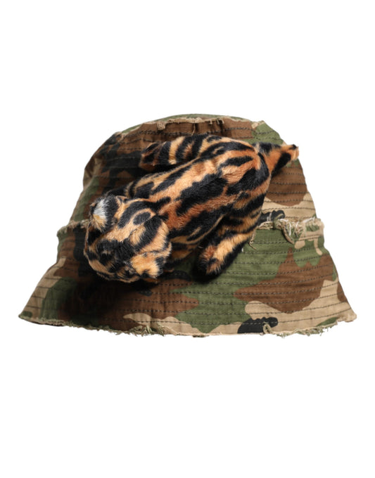Dolce & Gabbana Camo & Leopard Embellished Wide Brim Bucket Hat