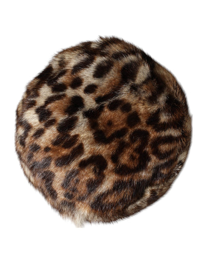 Dolce & Gabbana Brown Leopard Faux Fur Women Bucket Hat