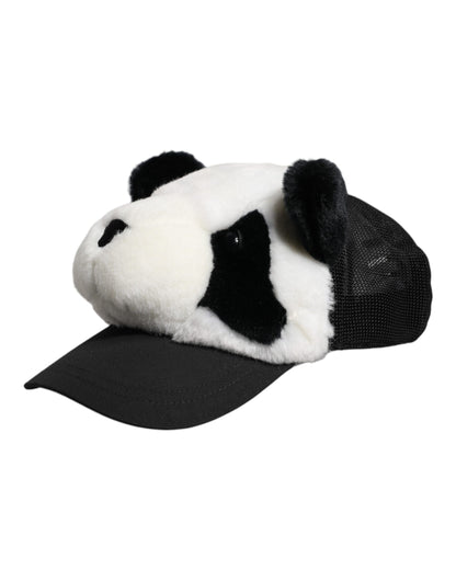 Dolce & Gabbana Black and White Panda Fur Women's Baseball Cap