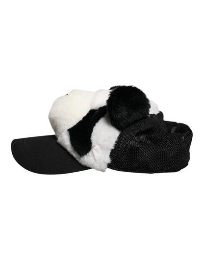 Dolce & Gabbana Black and White Panda Fur Women's Baseball Cap