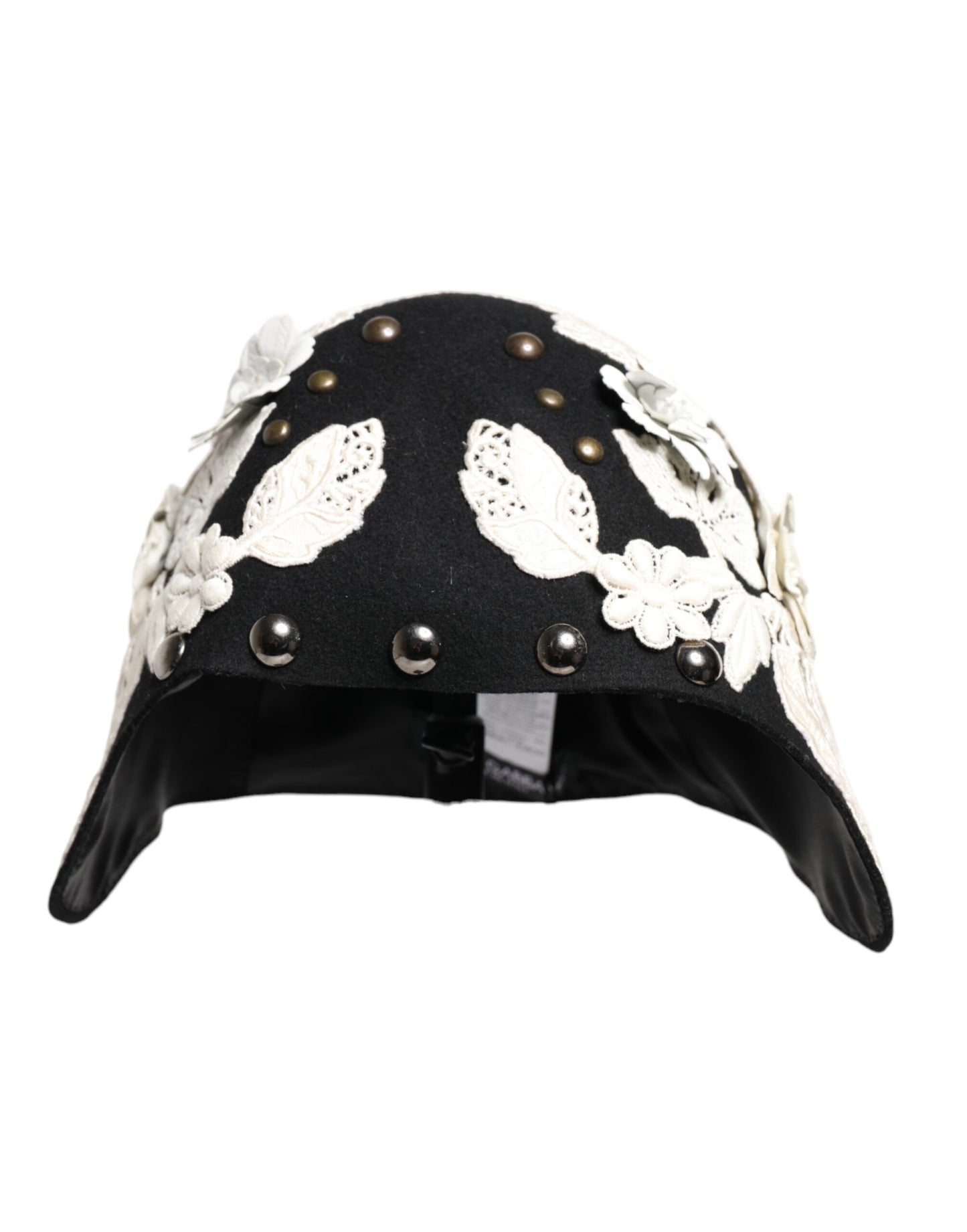 Dolce & Gabbana Black Wool White Floral Gold Leaf Cloche Hat