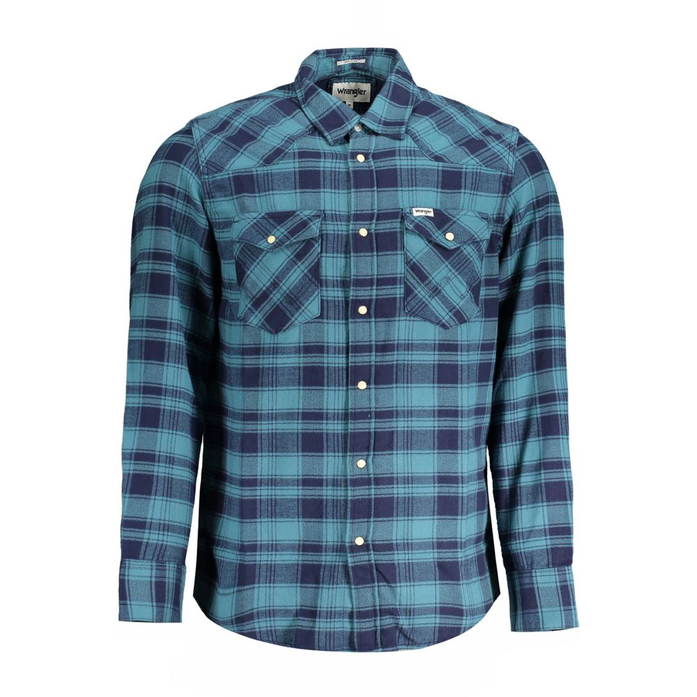 Wrangler Blue Cotton Shirt - Long Sleeve Scottish Flannel