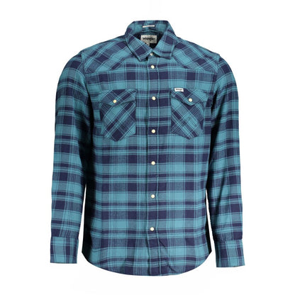 Wrangler Blue Cotton Shirt - Long Sleeve Scottish Flannel