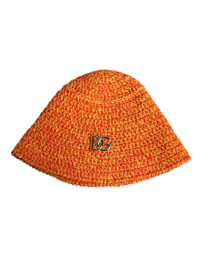 Dolce & Gabbana Orange Cotton Crochet DG Logo Bucket Hat