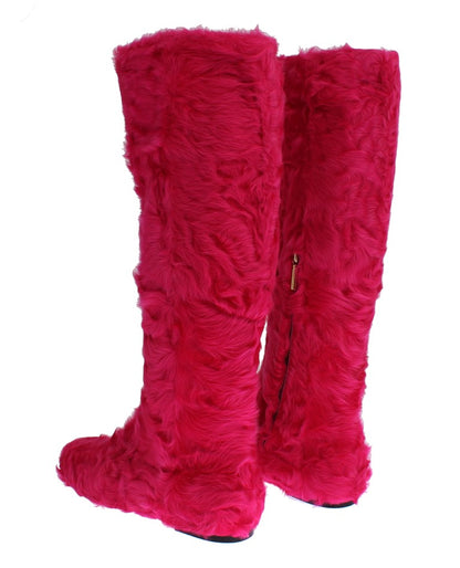  - Elegant Pink Lambskin Fur Boots