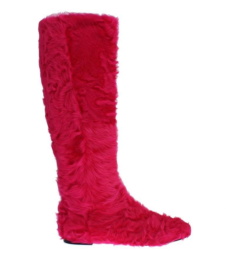  - Elegant Pink Lambskin Fur Boots