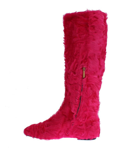  - Elegant Pink Lambskin Fur Boots