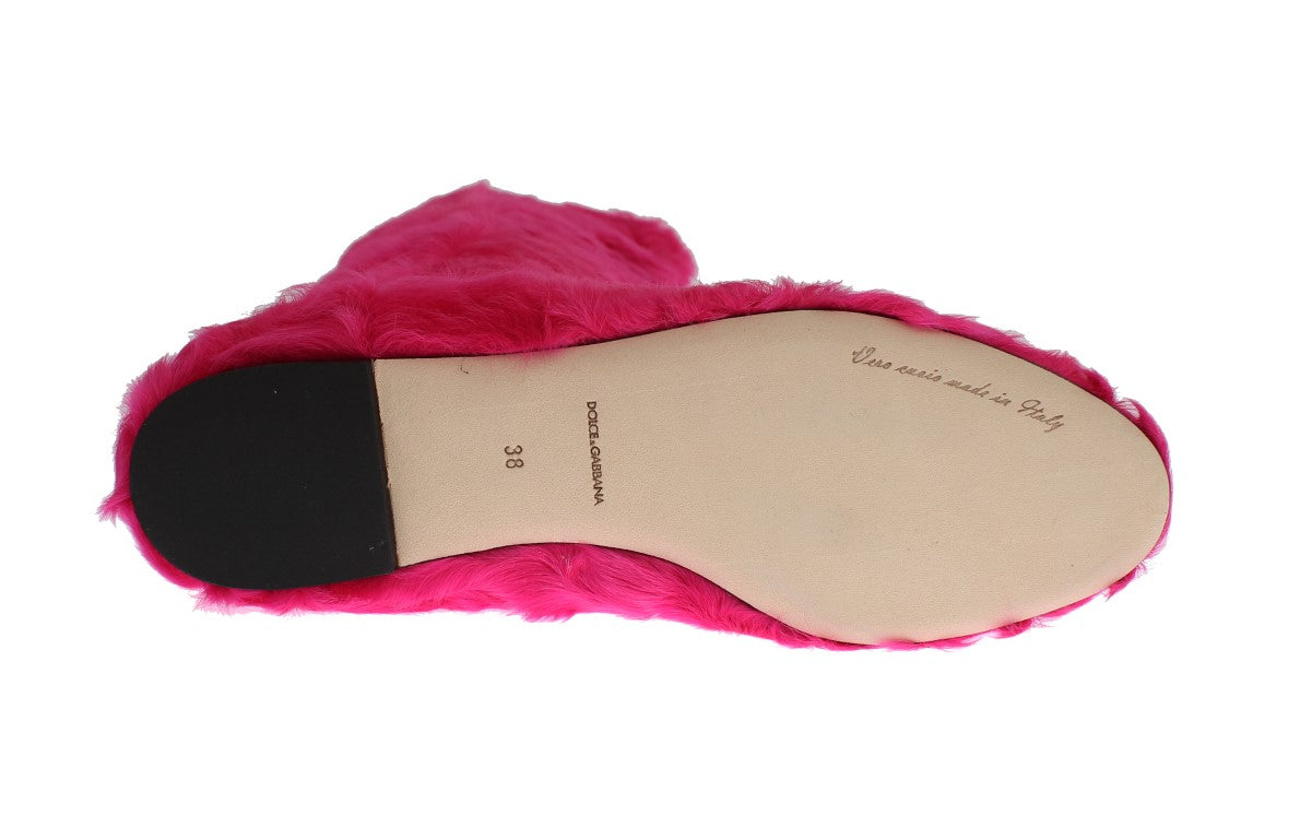  - Elegant Pink Lambskin Fur Boots