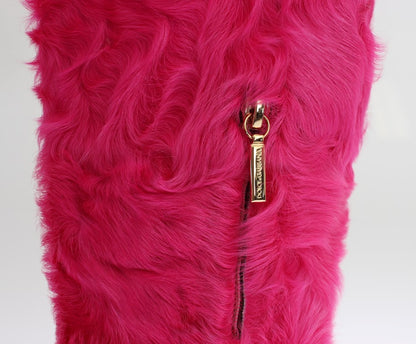  - Elegant Pink Lambskin Fur Boots